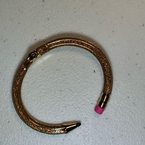 Betsey Johnson Open Hinge Glitter Enamel Pencil Bangle Bracelet in Gold - Picture 1 of 5